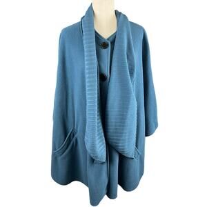 Le Moda Poncho Womens One Size Scarf Fleece Cape Jacket Blue Button Pockets